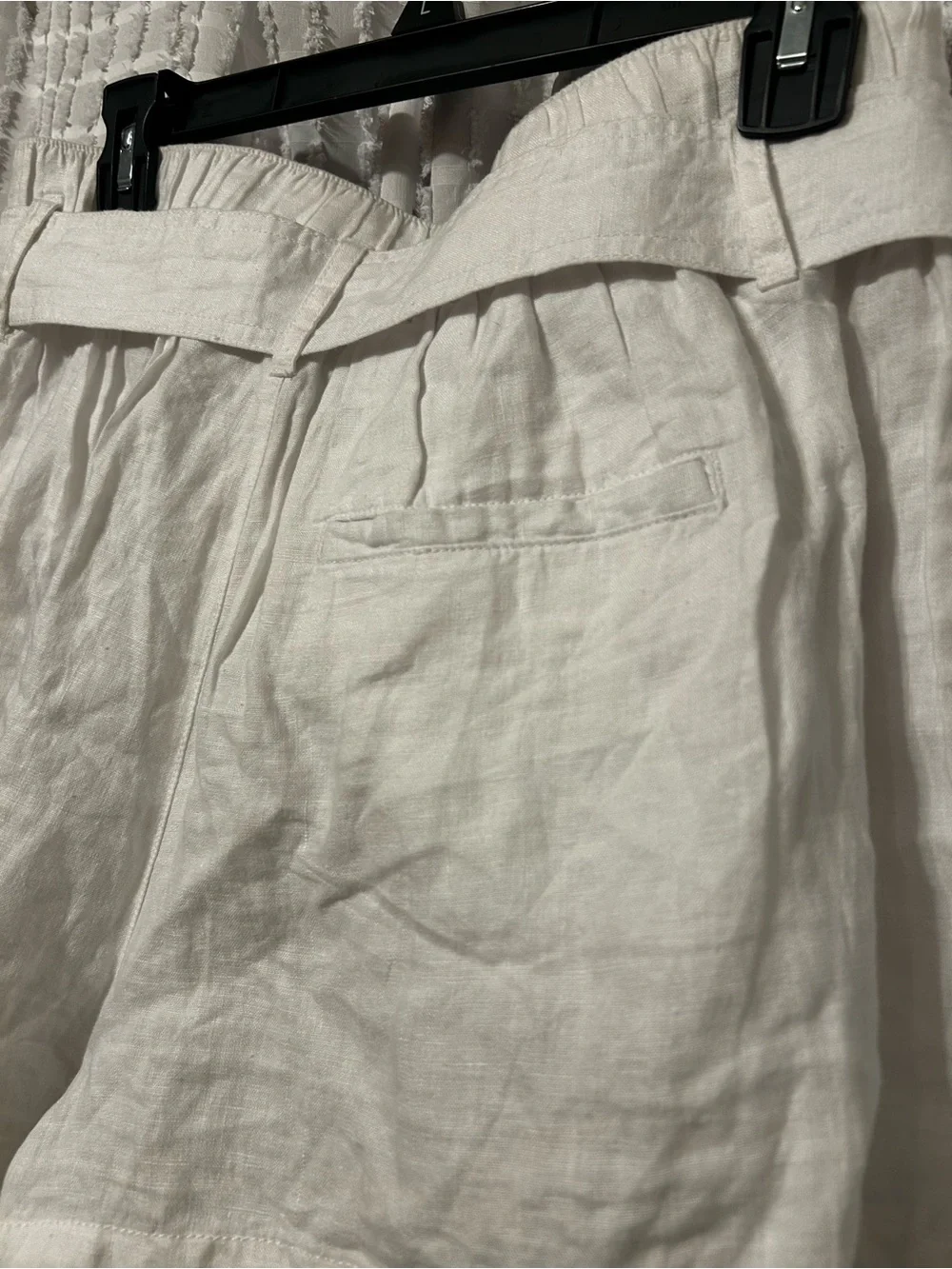 Christian Siriano White High-Waist Linen Belted Shorts